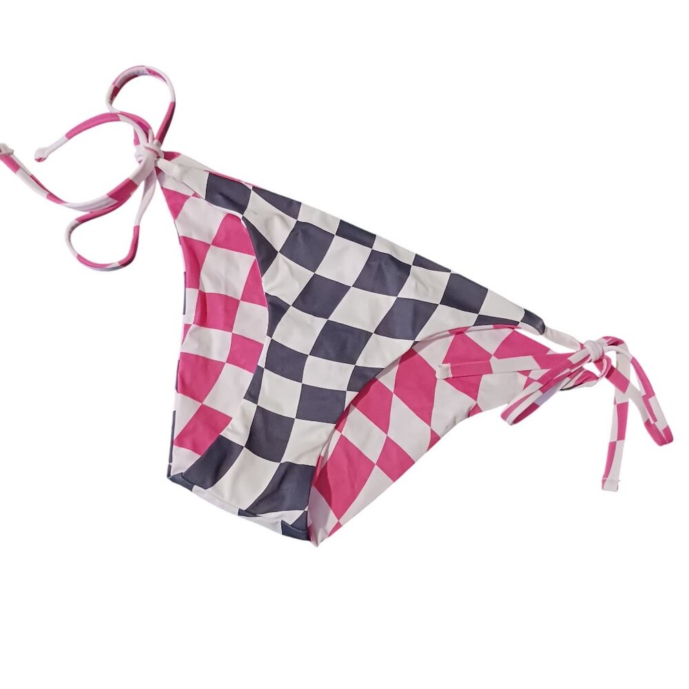 NEW Solid & Striped Iris Reversible Bikini Bottoms Checkered Wht/Blk/Pink S